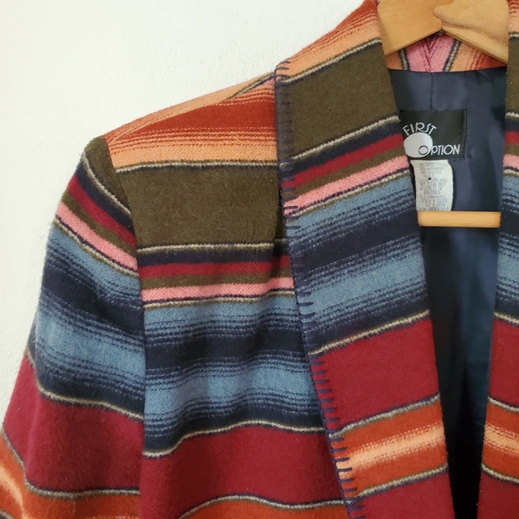 M Vintage 90's Boho Striped Blanket Jacket Blazer - Picture 3 of 11